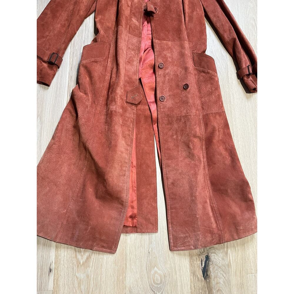 1970s Vintage Cognac Suede Leather Duster Coat Sz 10 Made in Brazil Streetwear - Picture 4 of 16